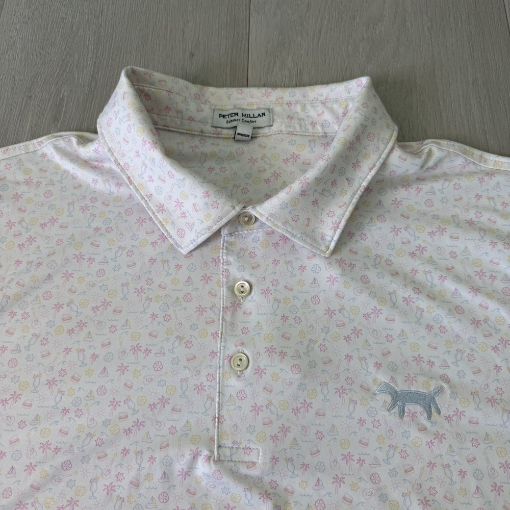 Peter Millar Summer Comfort Golf Polo Shirt Mens XXL 2XL Guitar Burger AOP